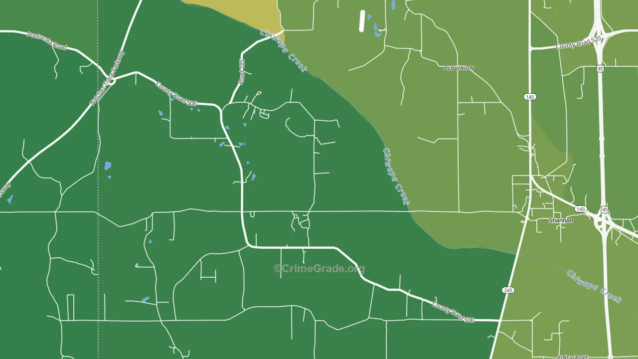 Old Union, MS Map of Vehicle Theft Rates