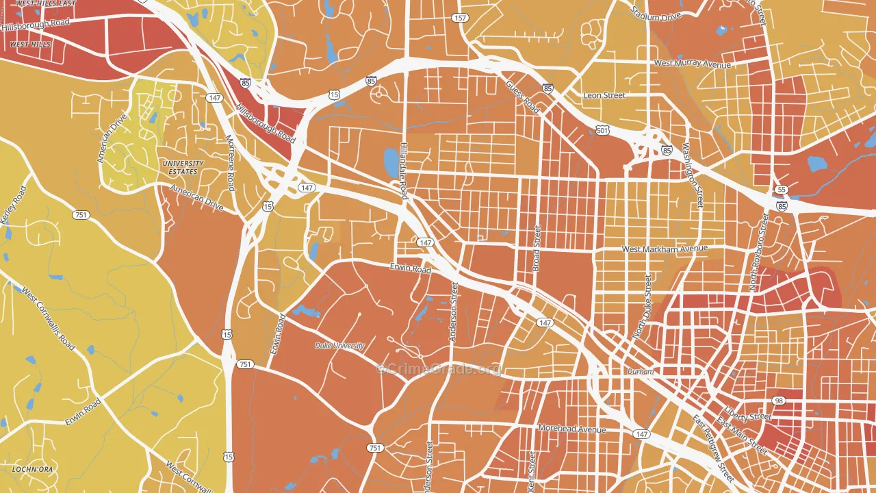 Old West Durham, Durham, NC Map of Vehicle Theft Rates