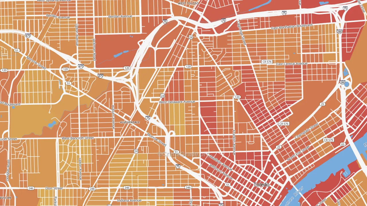 Old West End, Toledo, OH Map of Vehicle Theft Rates