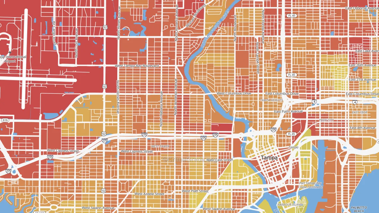 Old West Tampa, Tampa, FL Map of Vehicle Theft Rates
