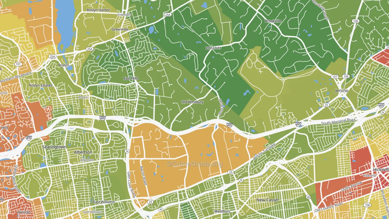 Old Westbury, NY Map of Vehicle Theft Rates