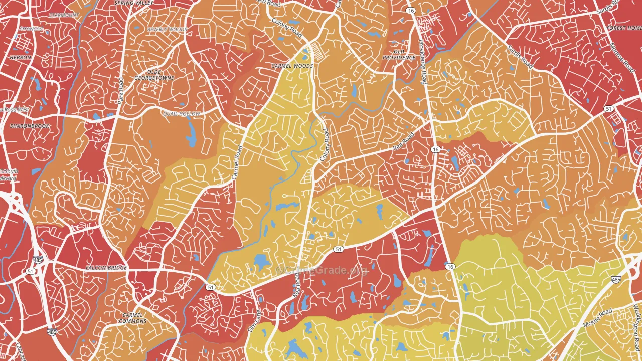 Olde Providence South, Charlotte, NC Map of Vehicle Theft Rates