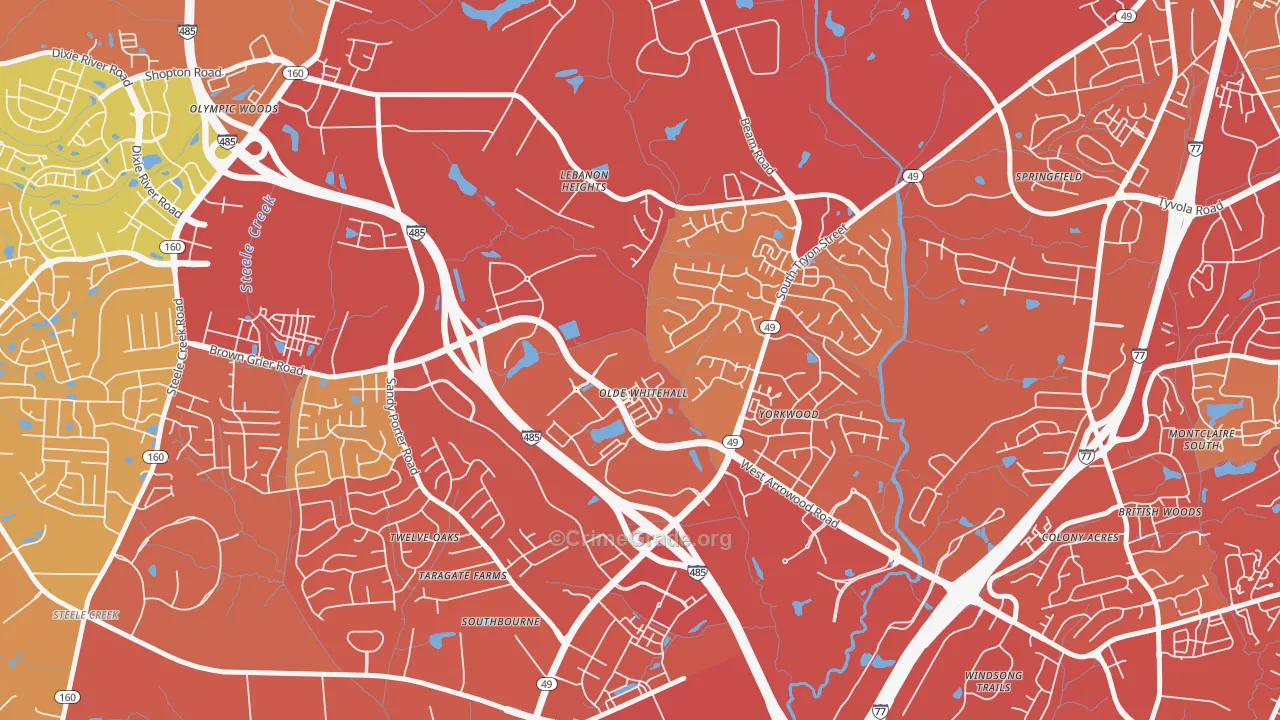 Olde Whitehall, Charlotte, NC Map of Vehicle Theft Rates