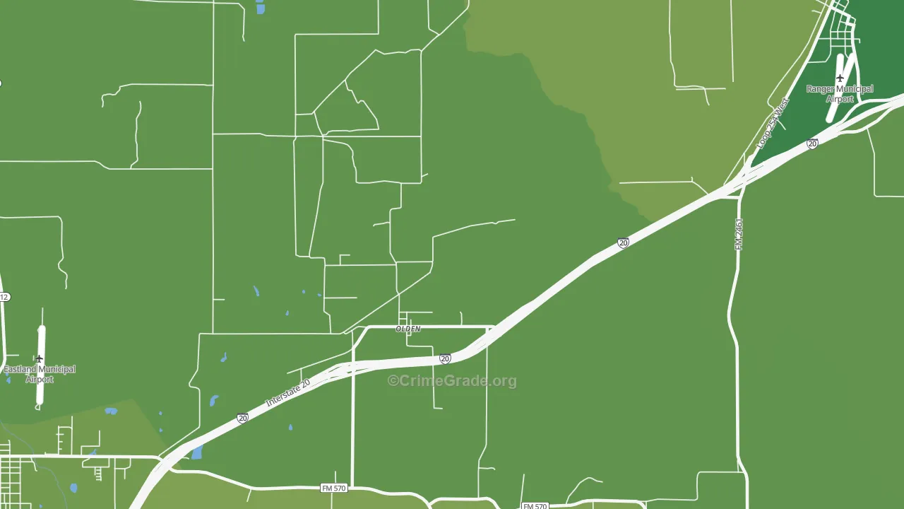 Olden, TX Map of Vehicle Theft Rates