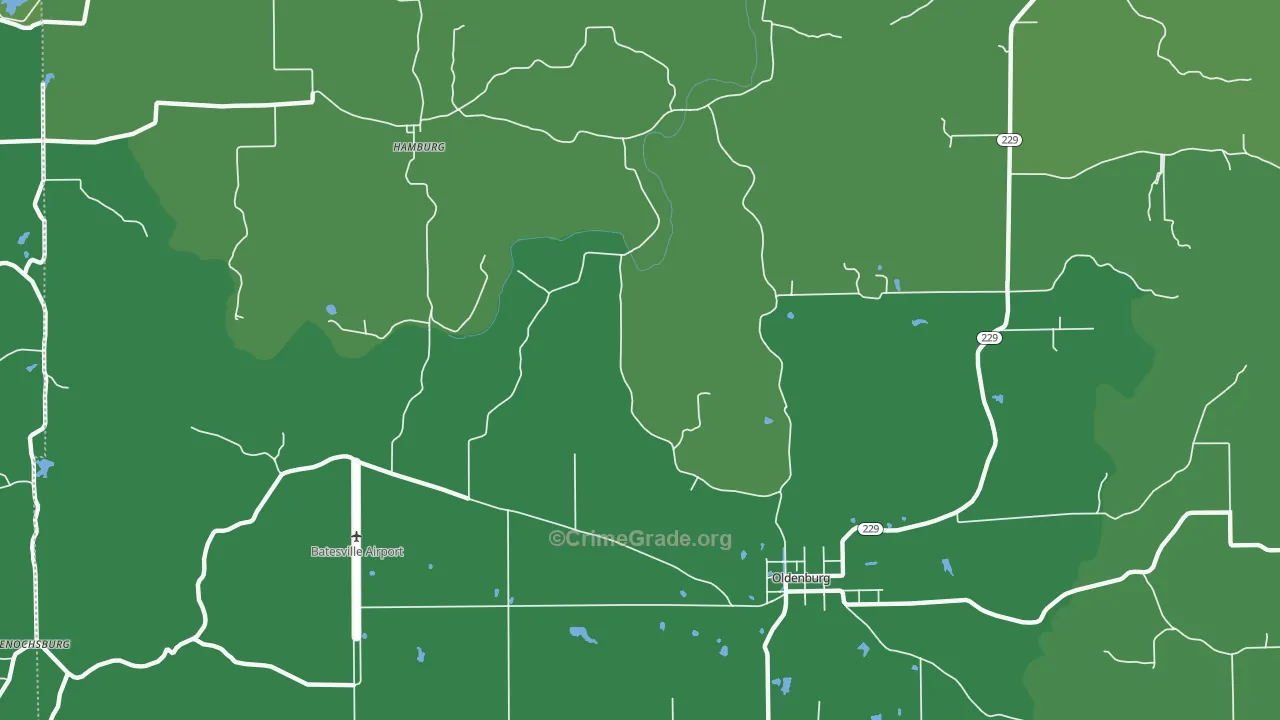 Oldenburg, IN Map of Vehicle Theft Rates