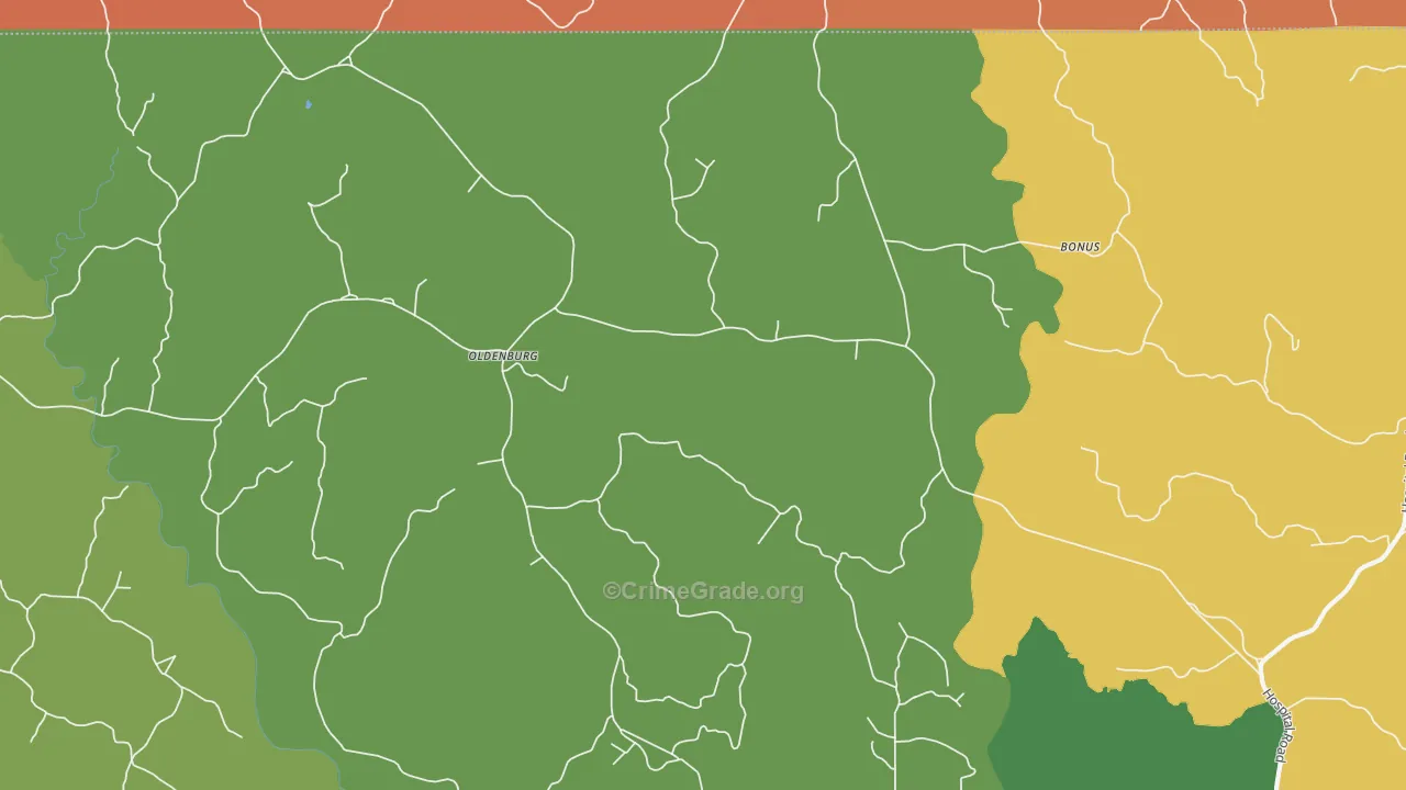 Oldenburg, MS Map of Vehicle Theft Rates