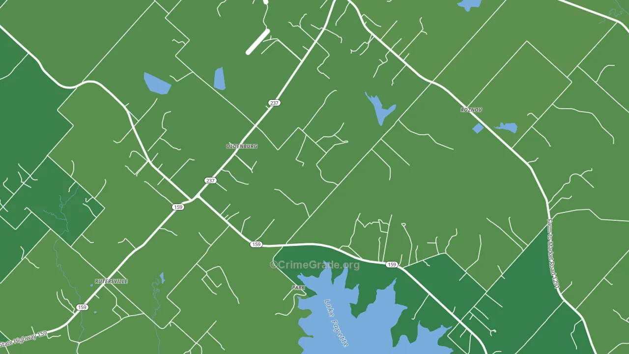 Oldenburg, TX Map of Vehicle Theft Rates