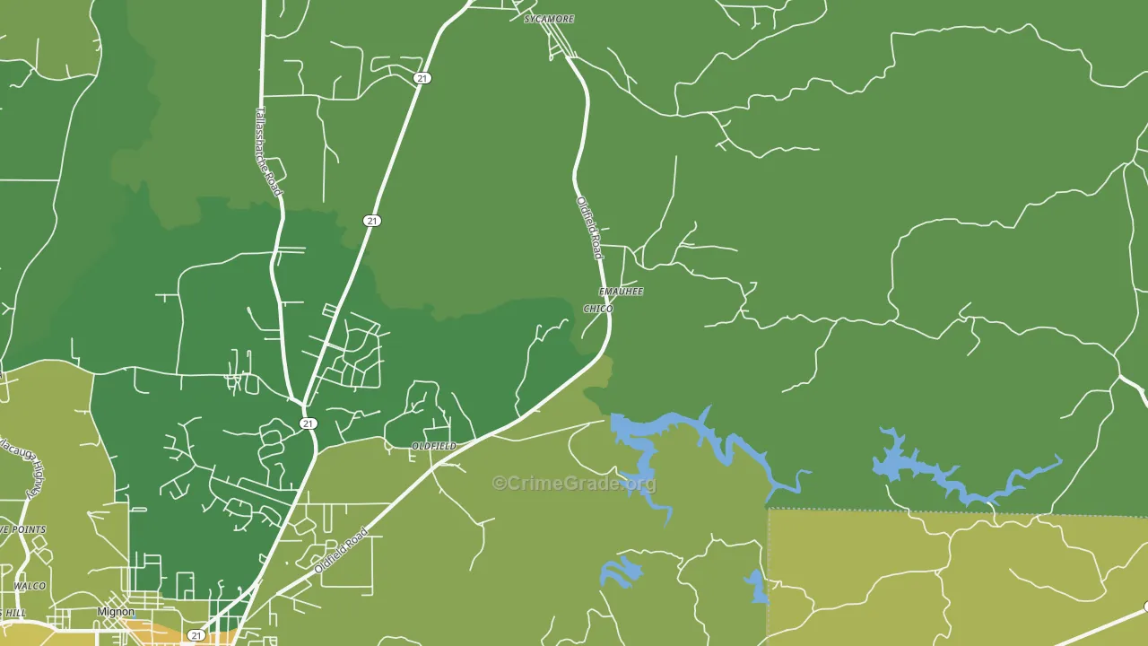 Oldfield, AL Map of Vehicle Theft Rates