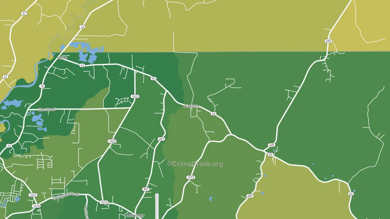 Oldfield, LA Map of Vehicle Theft Rates