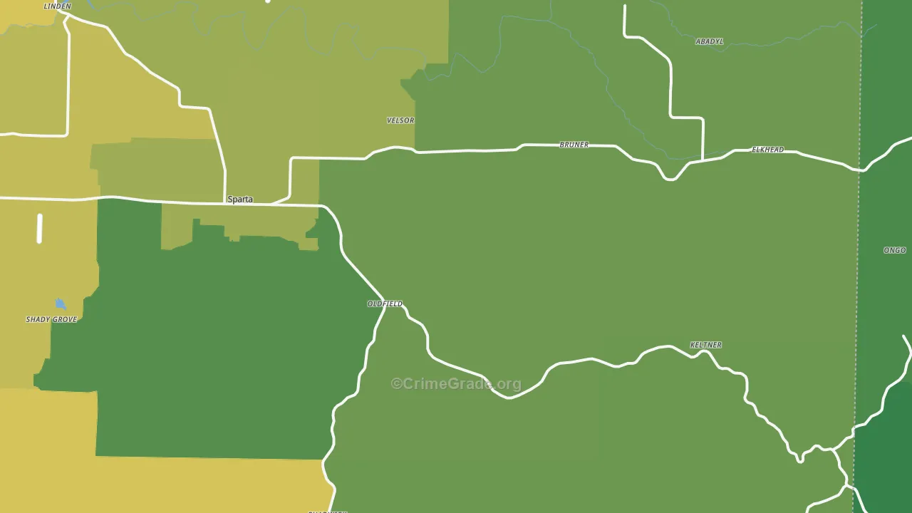 Oldfield, MO Map of Vehicle Theft Rates