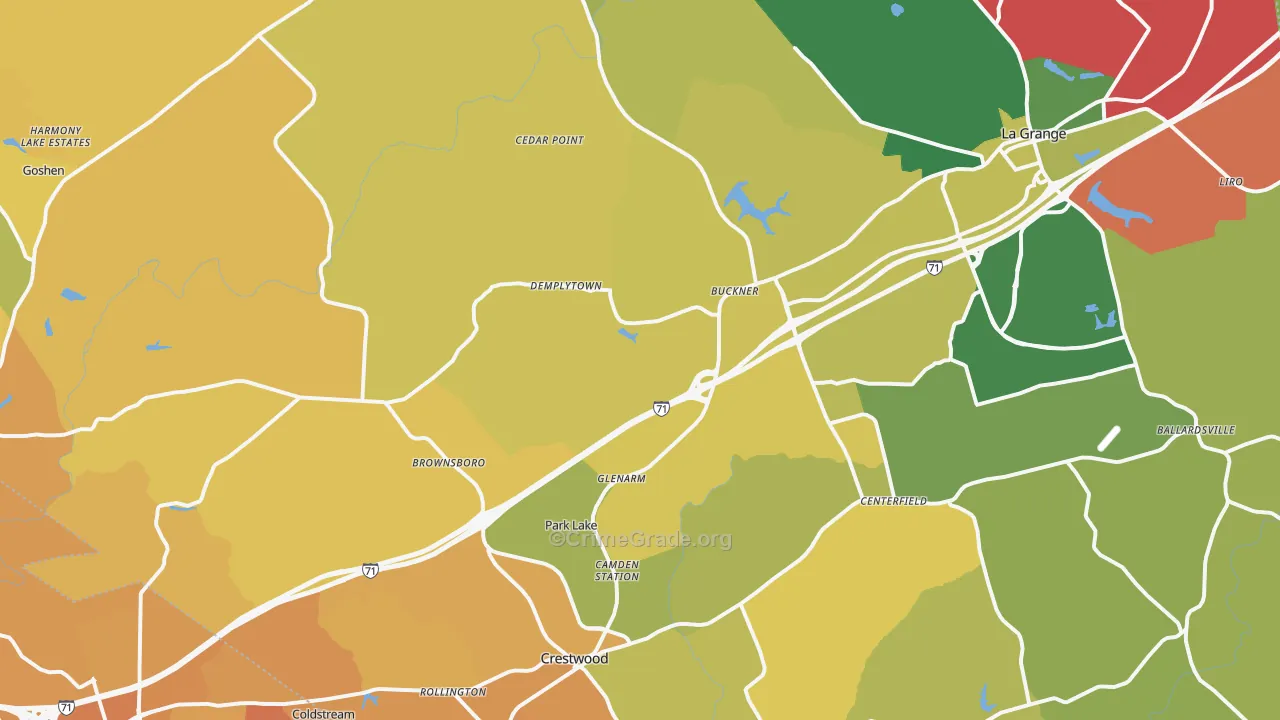Oldham County, KY Map of Vehicle Theft Rates