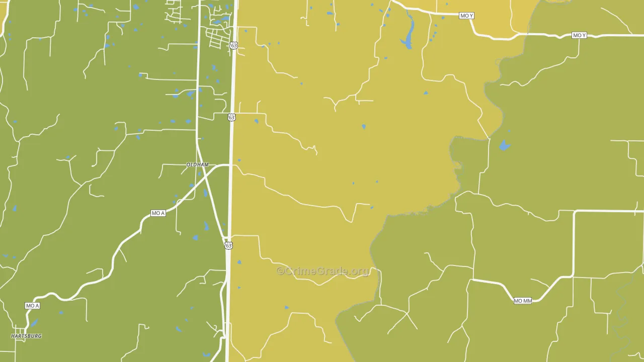 Oldham, MO Map of Vehicle Theft Rates