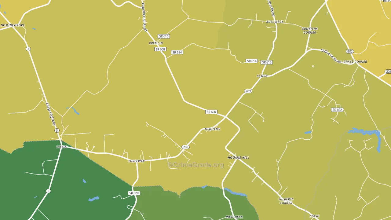 Oldhams, VA Map of Vehicle Theft Rates