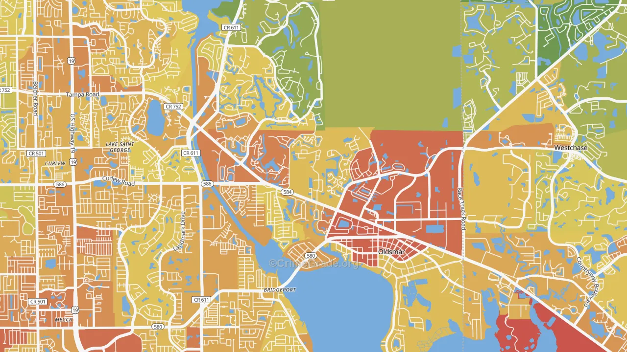 Oldsmar, FL Map of Vehicle Theft Rates