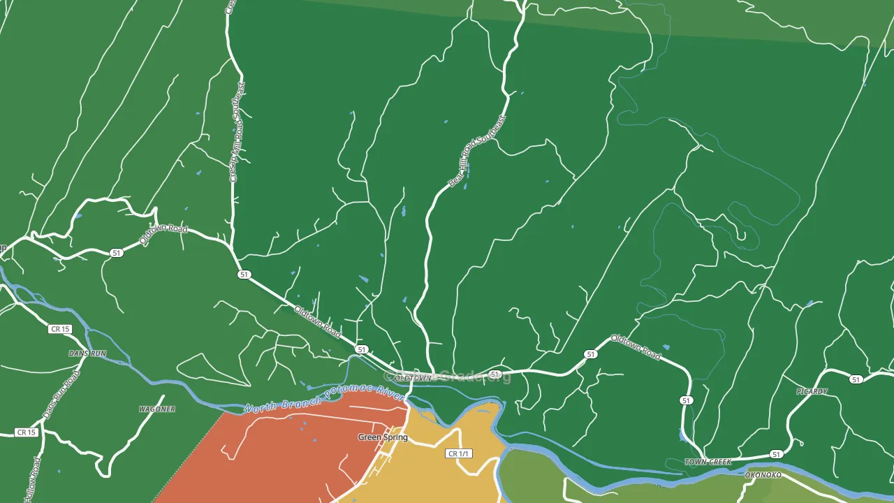 Oldtown, MD Map of Vehicle Theft Rates
