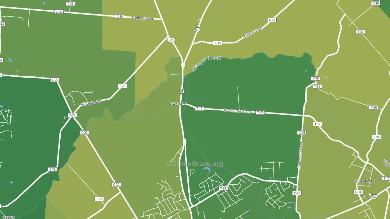 Oldtown, OH Map of Vehicle Theft Rates