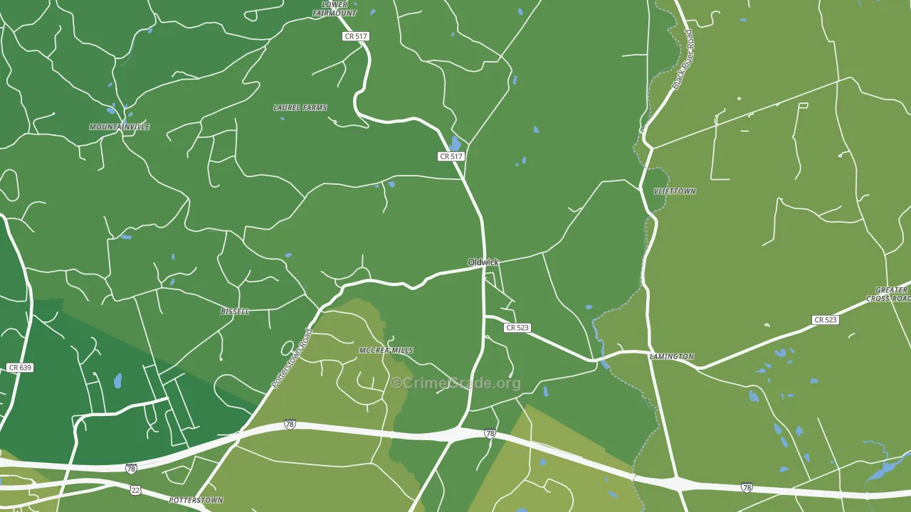 Oldwick, NJ Map of Vehicle Theft Rates
