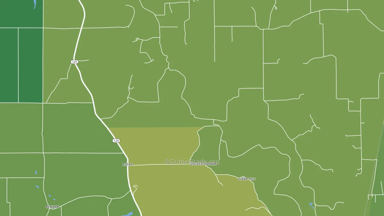 Olean, IN Map of Vehicle Theft Rates
