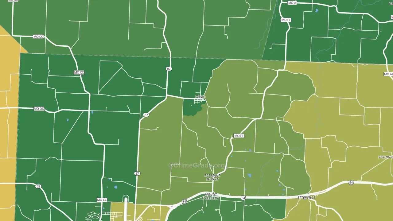 Olean, MO Map of Vehicle Theft Rates