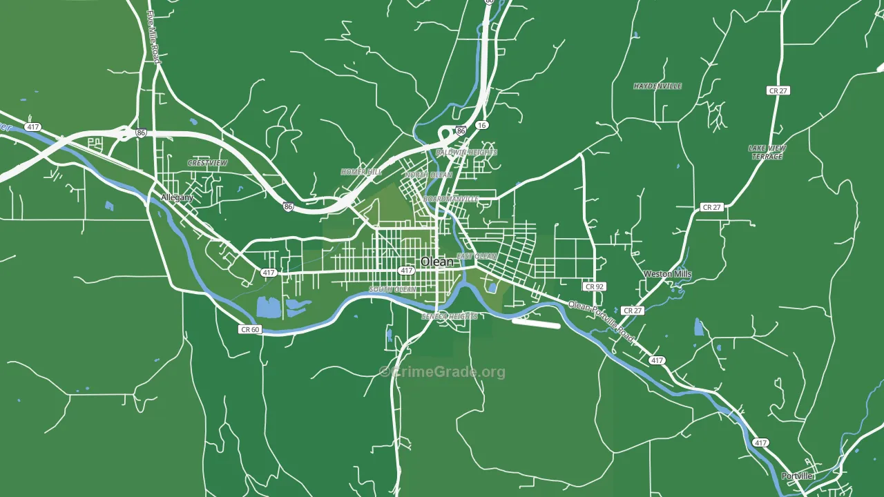 Olean, NY Map of Vehicle Theft Rates
