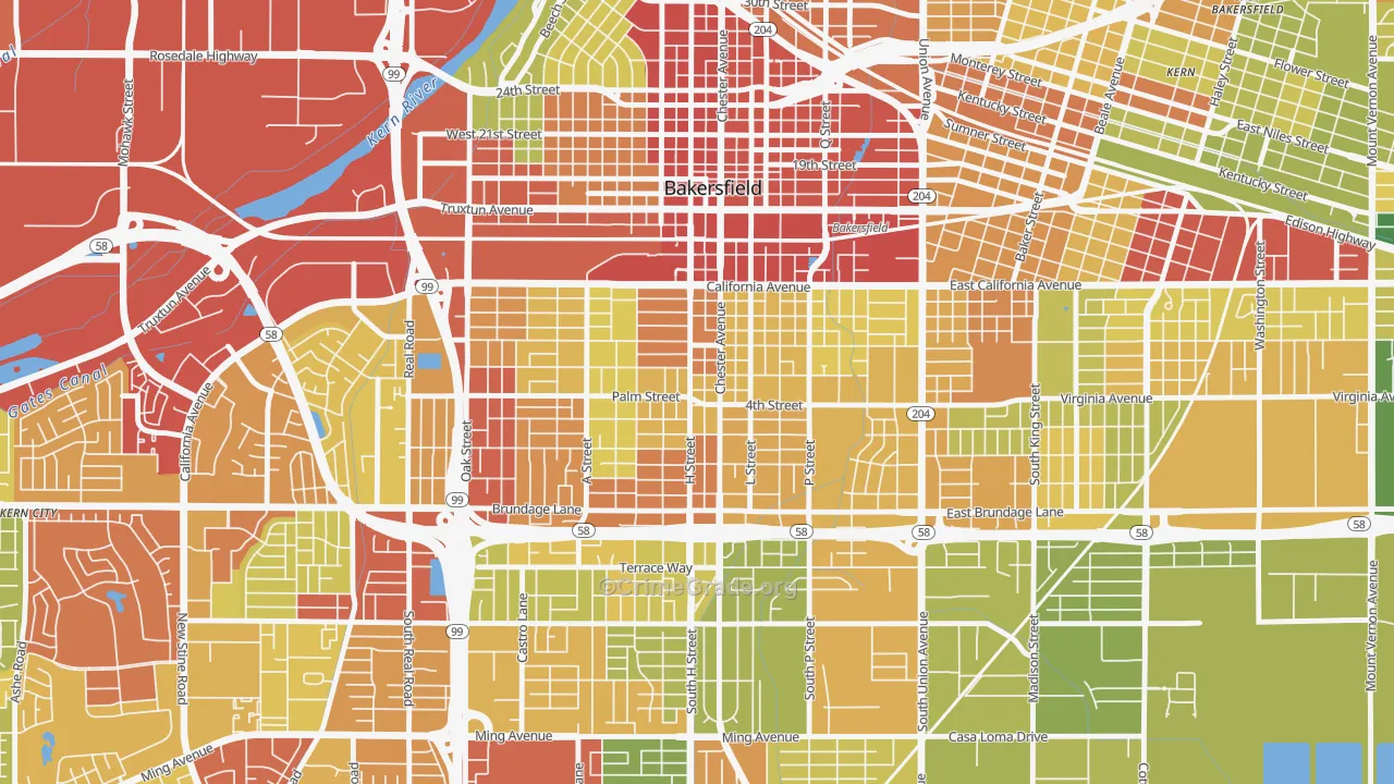 Oleander Sunset, Bakersfield, CA Map of Vehicle Theft Rates