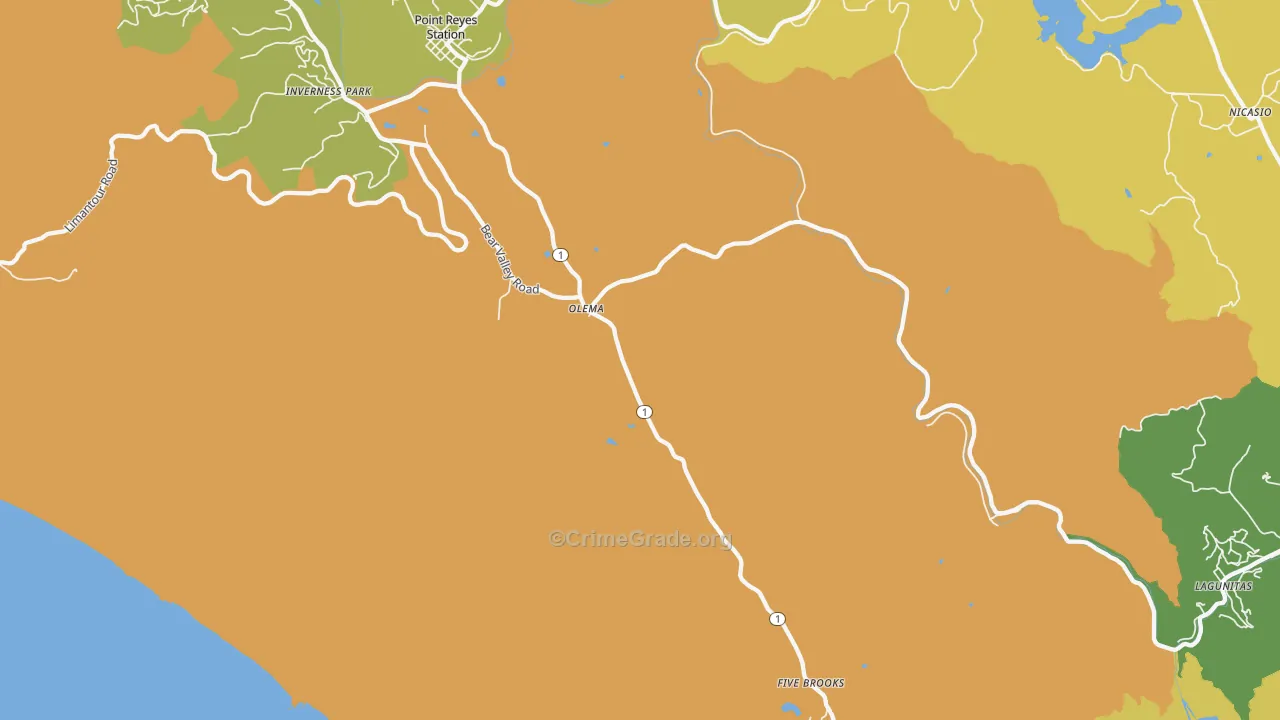 Olema, CA Map of Vehicle Theft Rates