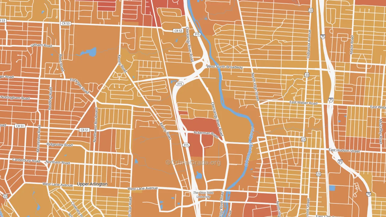 Olentangy River Road, Columbus, OH Map of Vehicle Theft Rates
