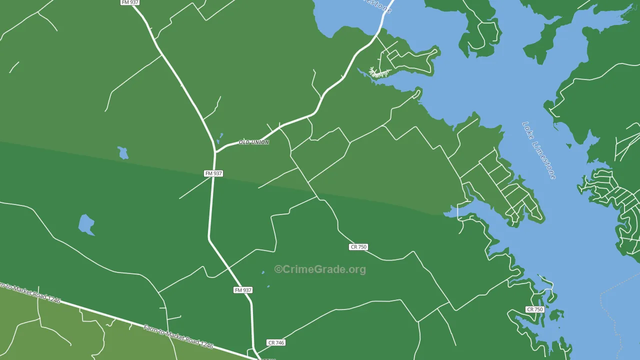 Oletha, TX Map of Vehicle Theft Rates