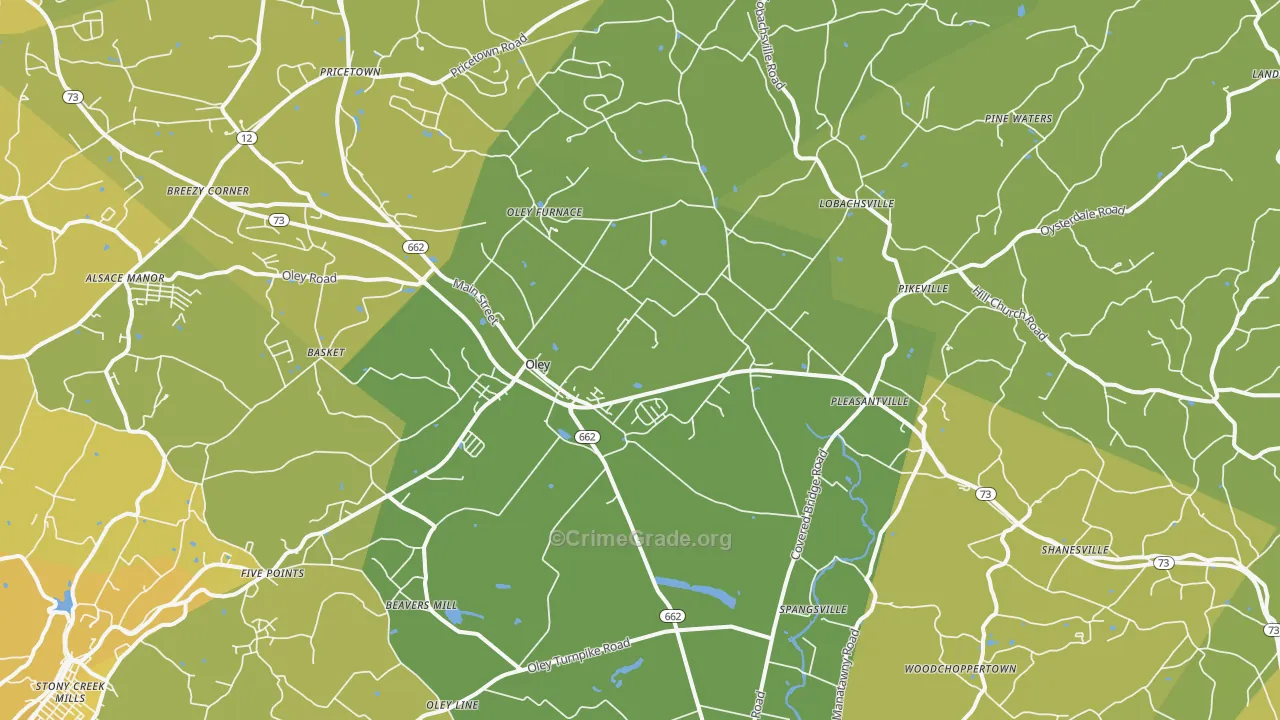 Oley, PA Map of Vehicle Theft Rates