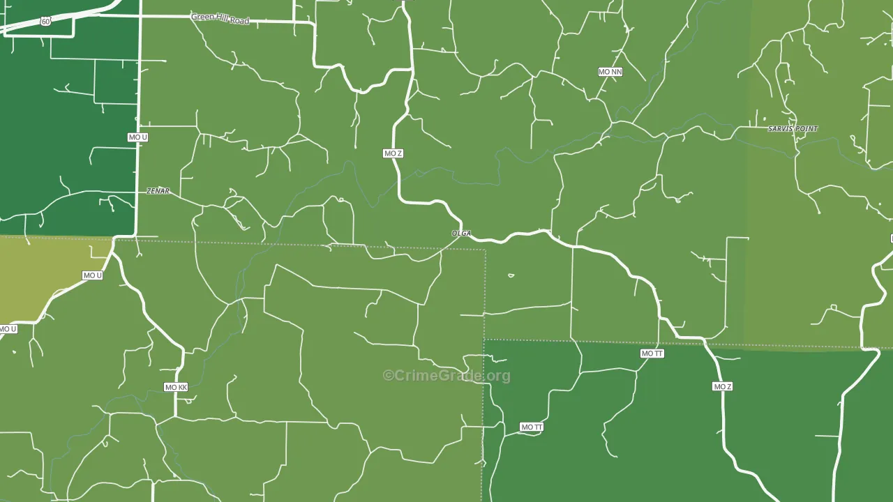 Olga, MO Map of Vehicle Theft Rates