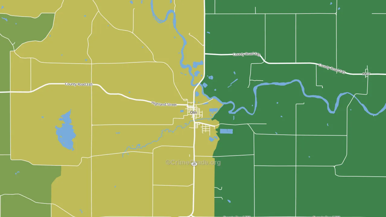 Olin, IA Map of Vehicle Theft Rates