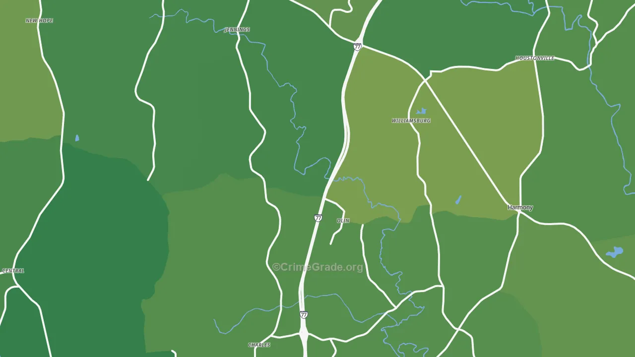 Olin, NC Map of Vehicle Theft Rates