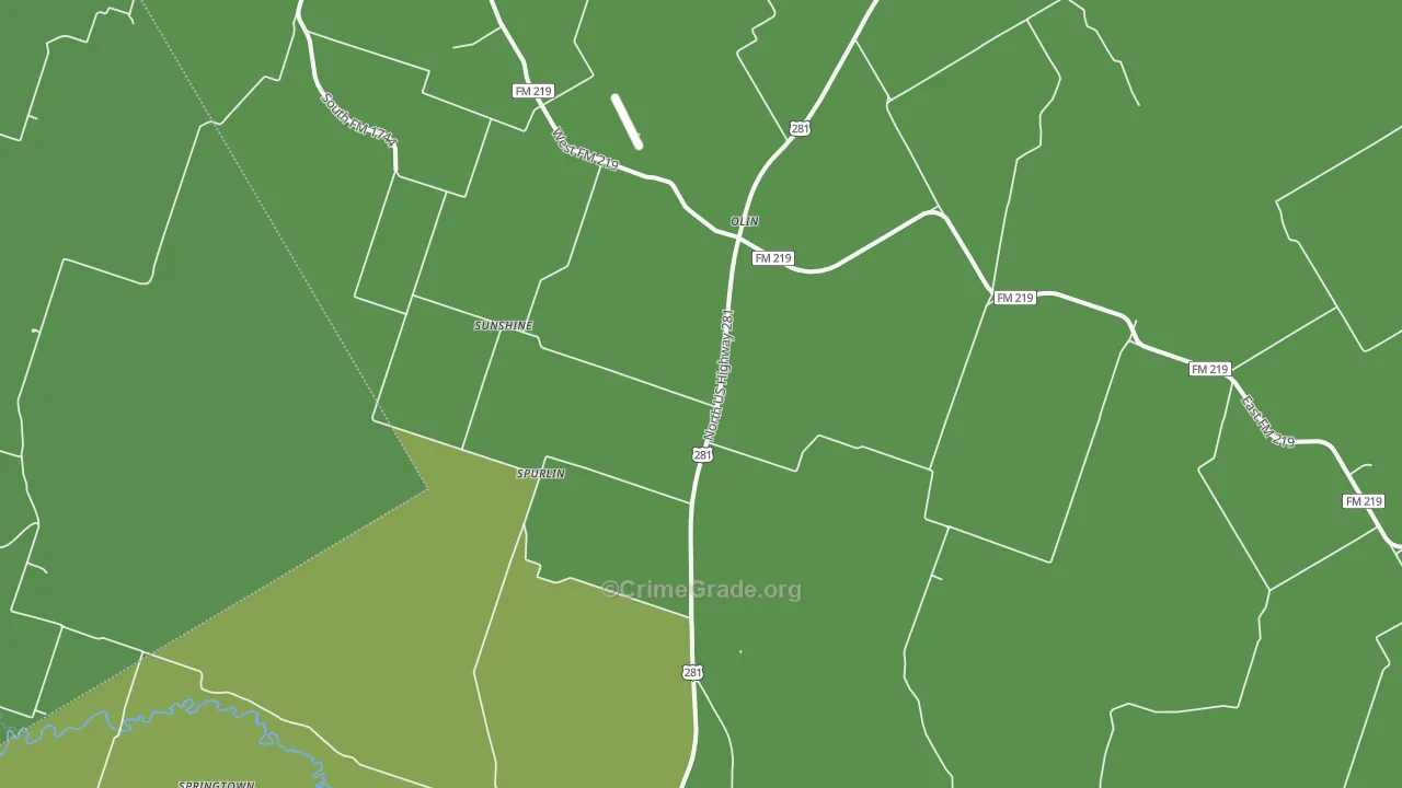 Olin, TX Map of Vehicle Theft Rates