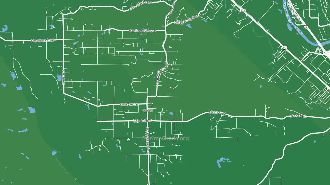 Olinda, CA Map of Vehicle Theft Rates