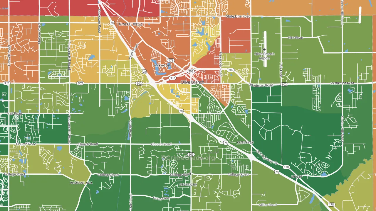 Olive Branch, MS Map of Vehicle Theft Rates