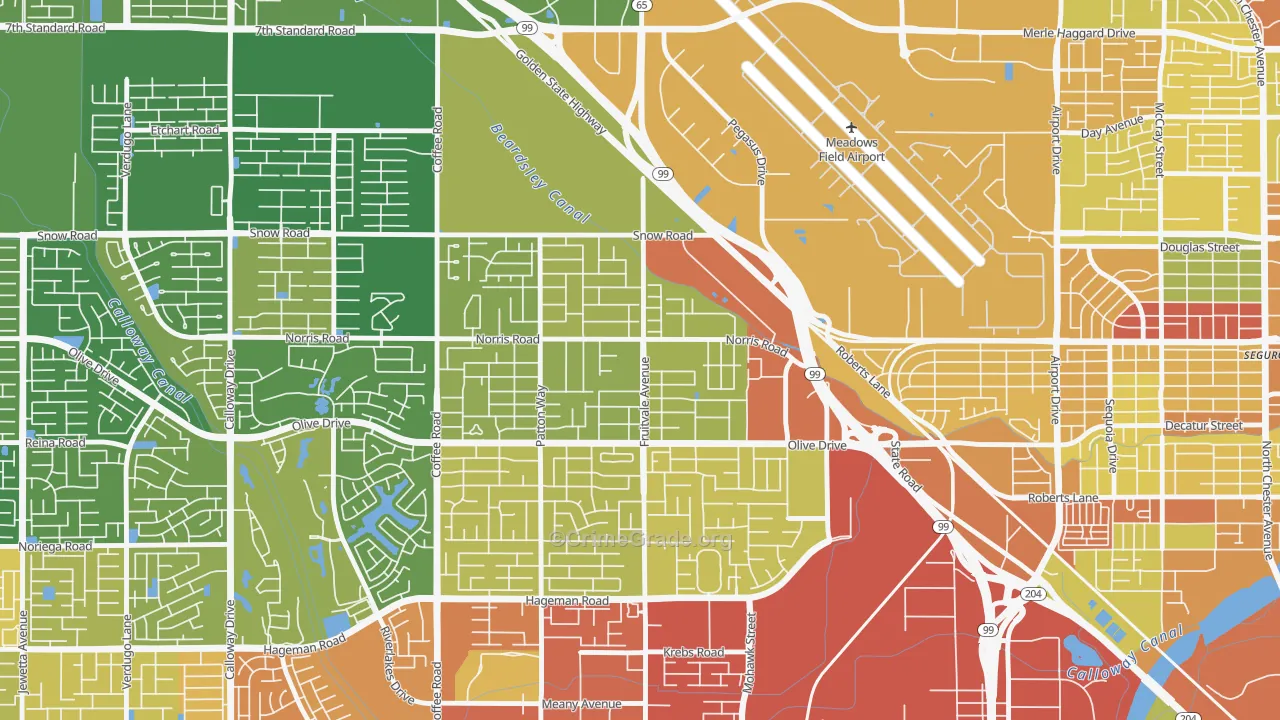 Olive Drive Area, Bakersfield, CA Map of Vehicle Theft Rates