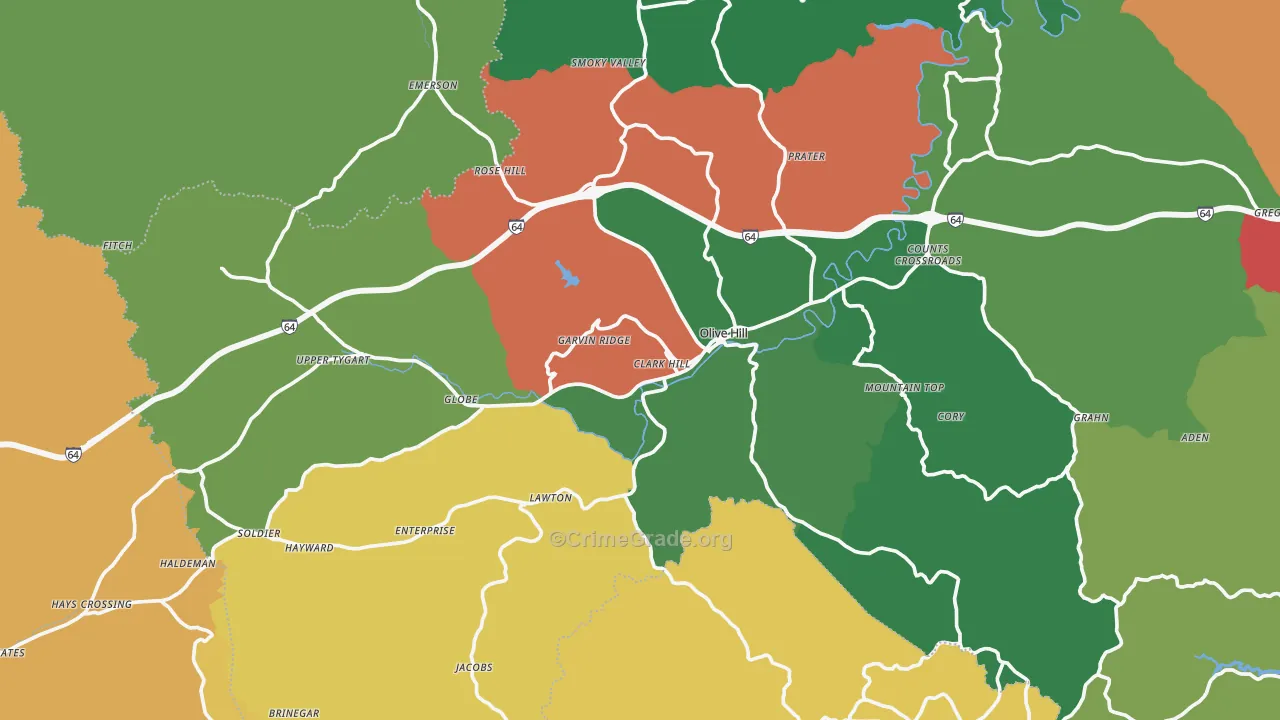 Olive Hill, KY Map of Vehicle Theft Rates