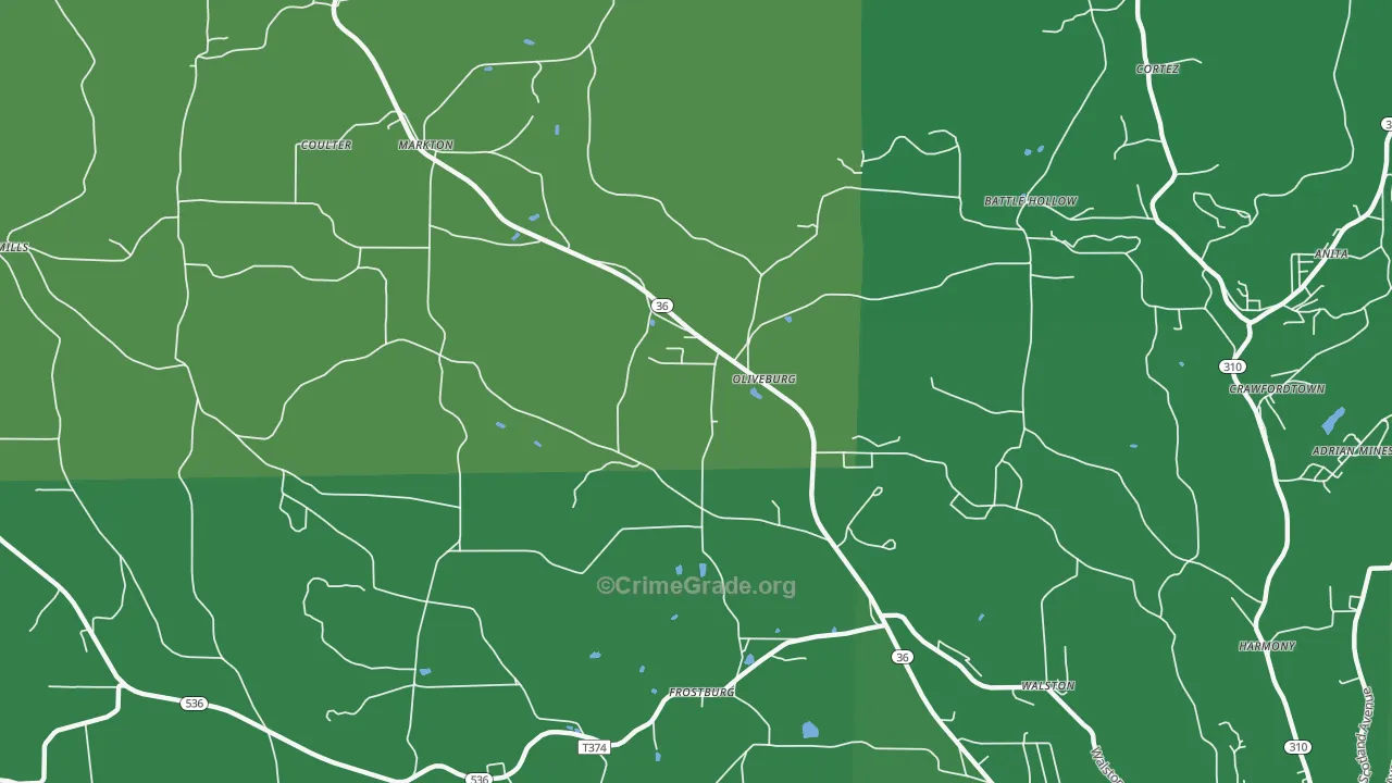 Oliveburg, PA Map of Vehicle Theft Rates