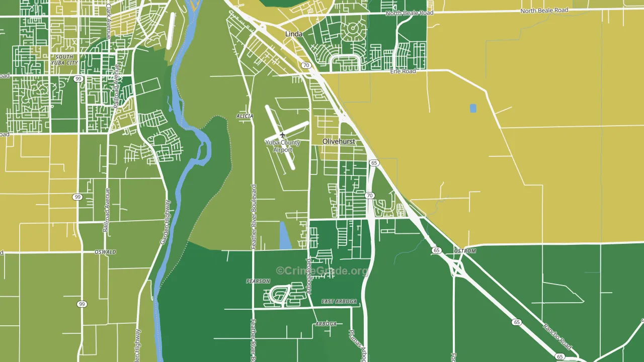 Olivehurst, CA Map of Vehicle Theft Rates