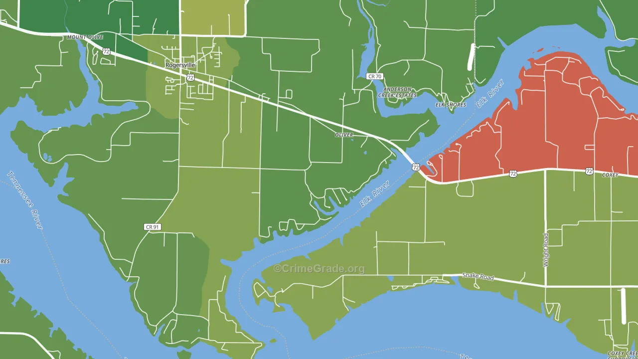 Oliver, AL Map of Vehicle Theft Rates
