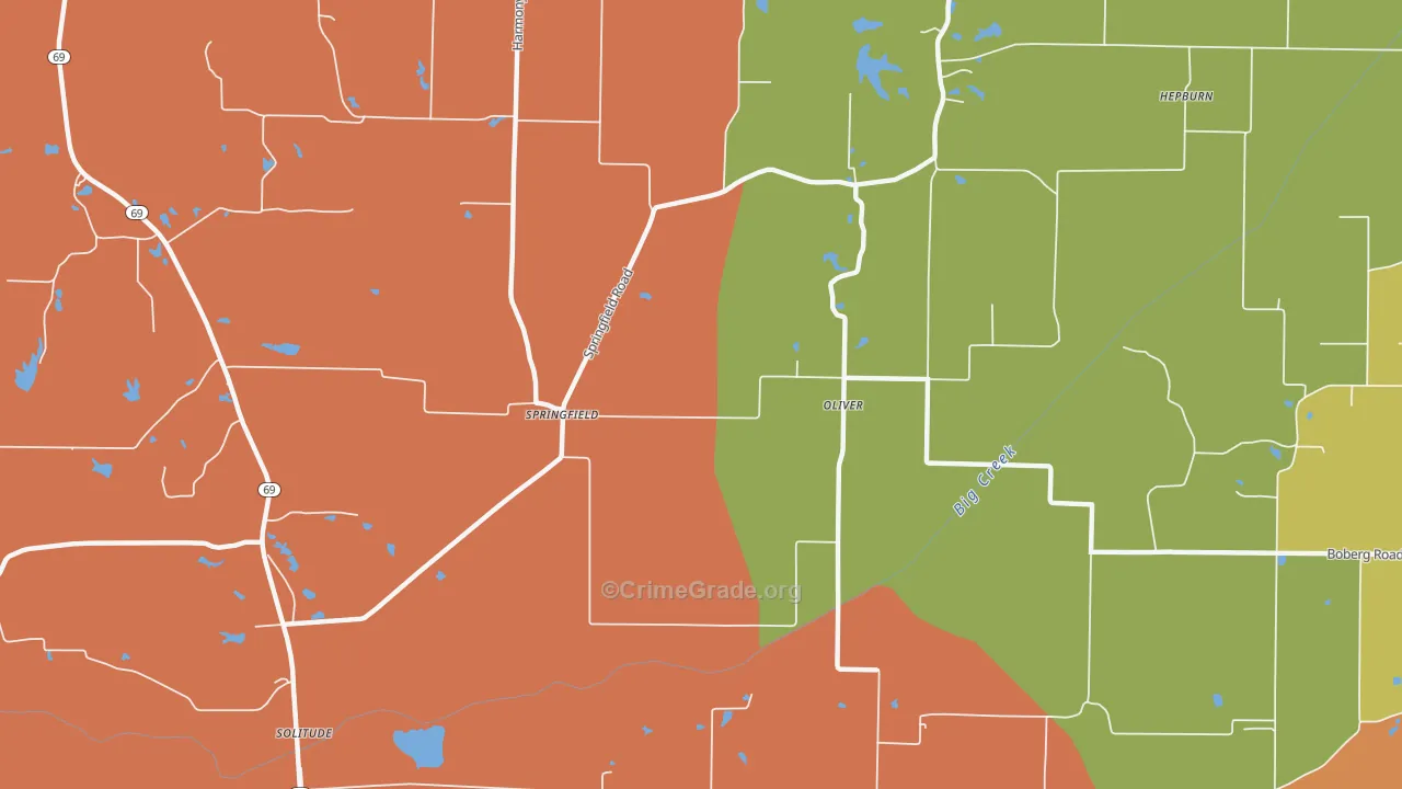 Oliver, IN Map of Vehicle Theft Rates
