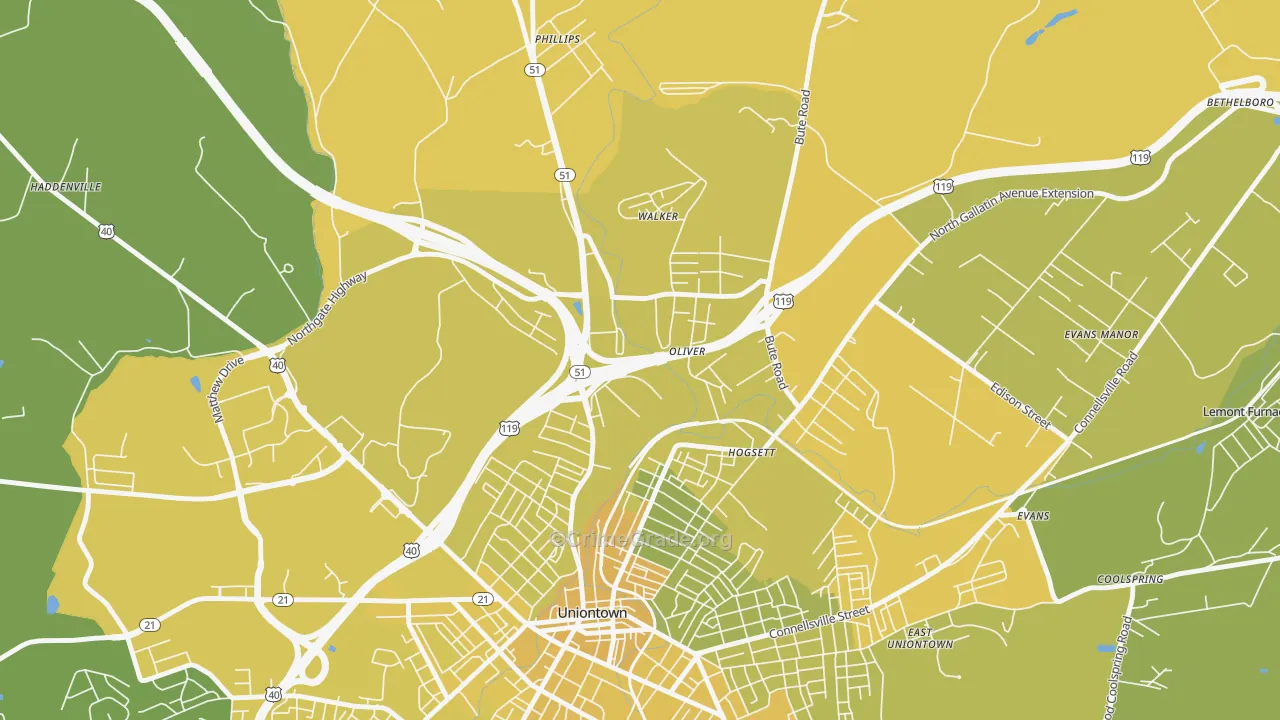 Oliver, PA Map of Vehicle Theft Rates