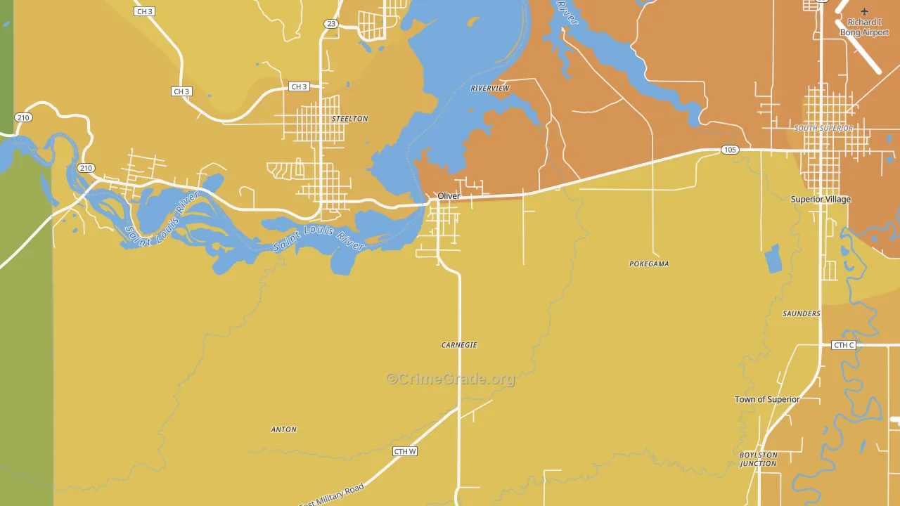 Oliver, WI Map of Vehicle Theft Rates