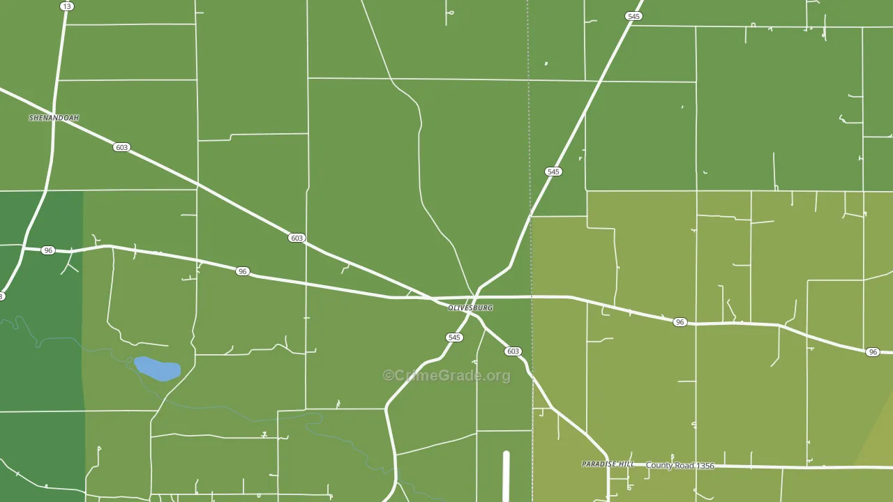Olivesburg, OH Map of Vehicle Theft Rates