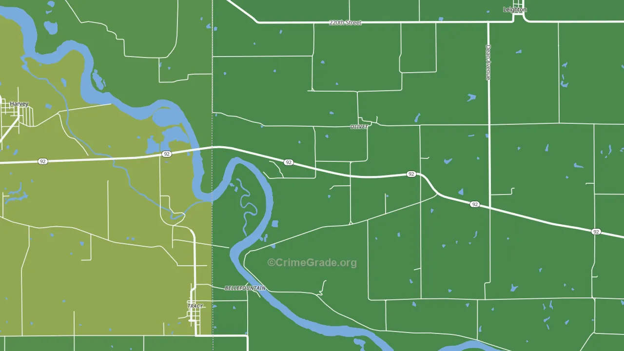 Olivet, IA Map of Vehicle Theft Rates