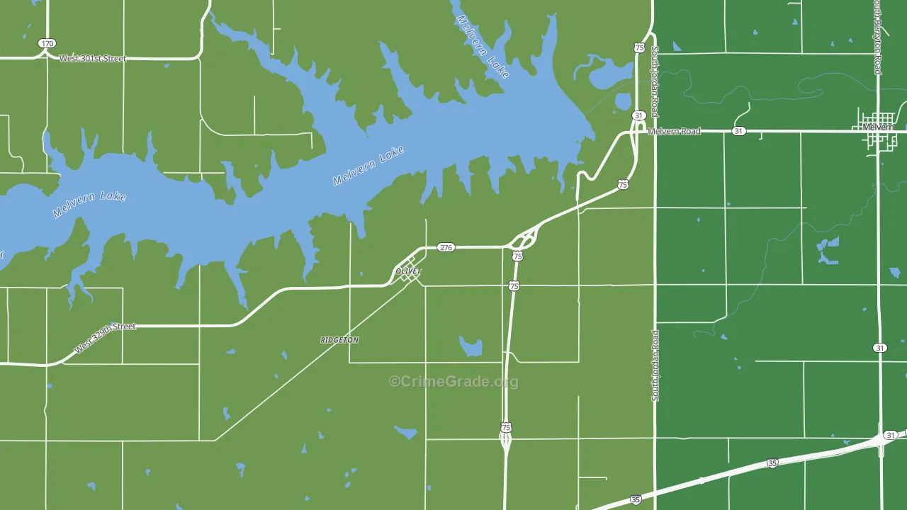 Olivet, KS Map of Vehicle Theft Rates