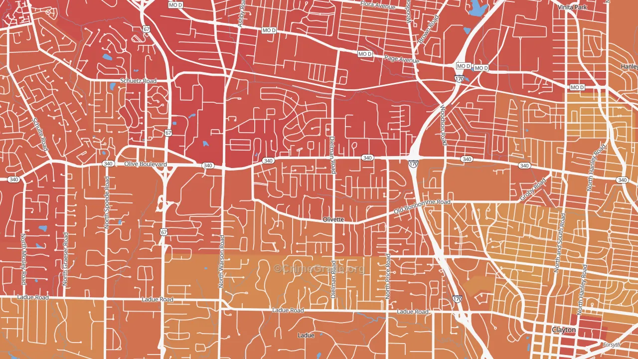Olivette, MO Map of Vehicle Theft Rates