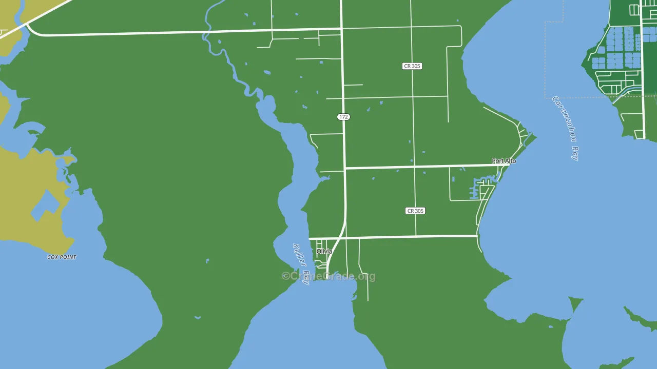 Olivia, TX Map of Vehicle Theft Rates