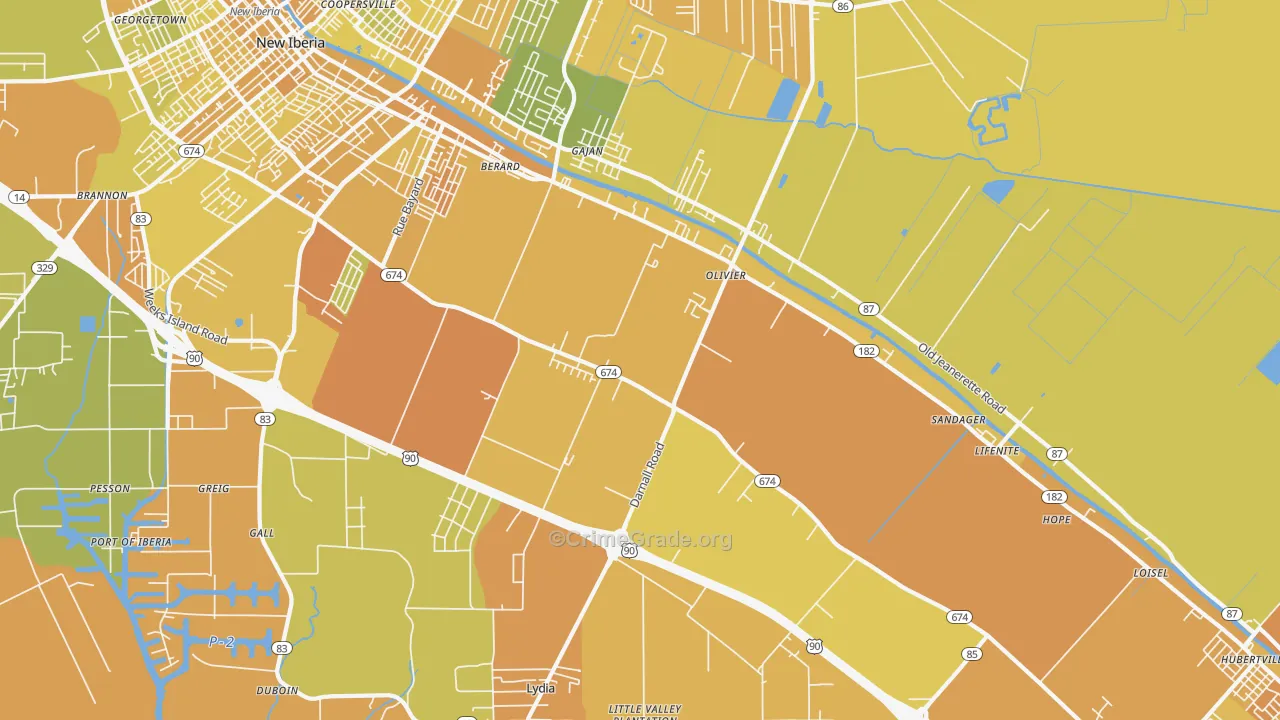 Olivier, LA Map of Vehicle Theft Rates