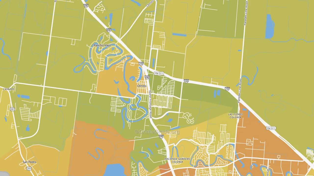 Olmito, TX Map of Vehicle Theft Rates